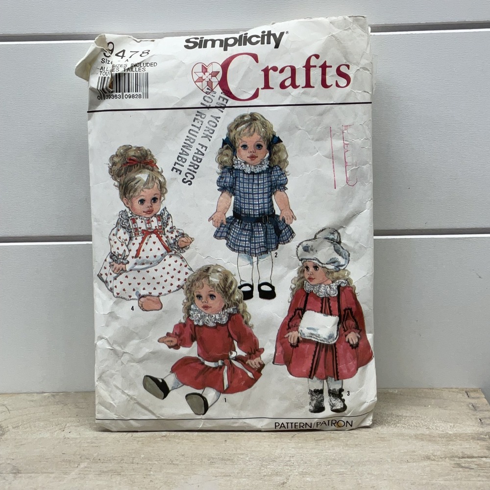Simplicity 9478 Doll Clothes Sewing Pattern 14-18 Inch Dress Cape Nightgown 1989